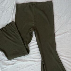 Shein Womens Sz XL Wide Leg Pull on Green Stretch Pants Polyester Comfort Slacks